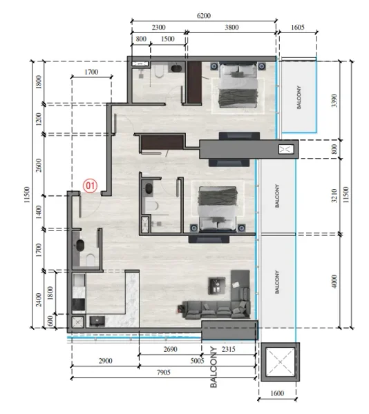 2.0 bedrooms apartments - Auresta Tower