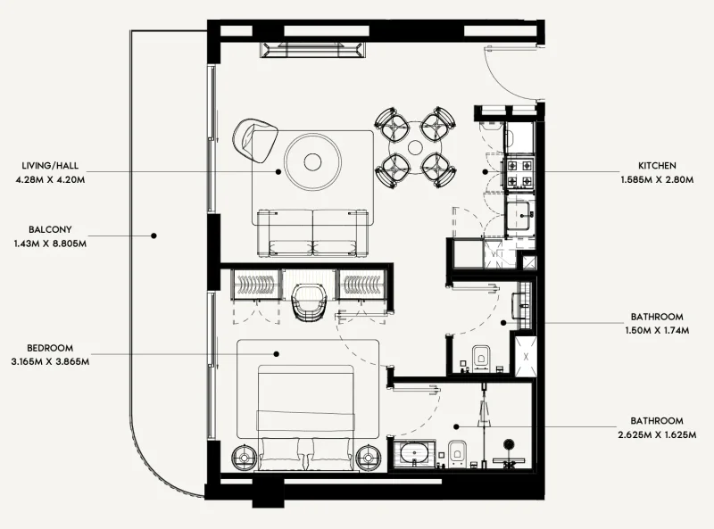 1.0 bedroom apartments - Azizi Rose