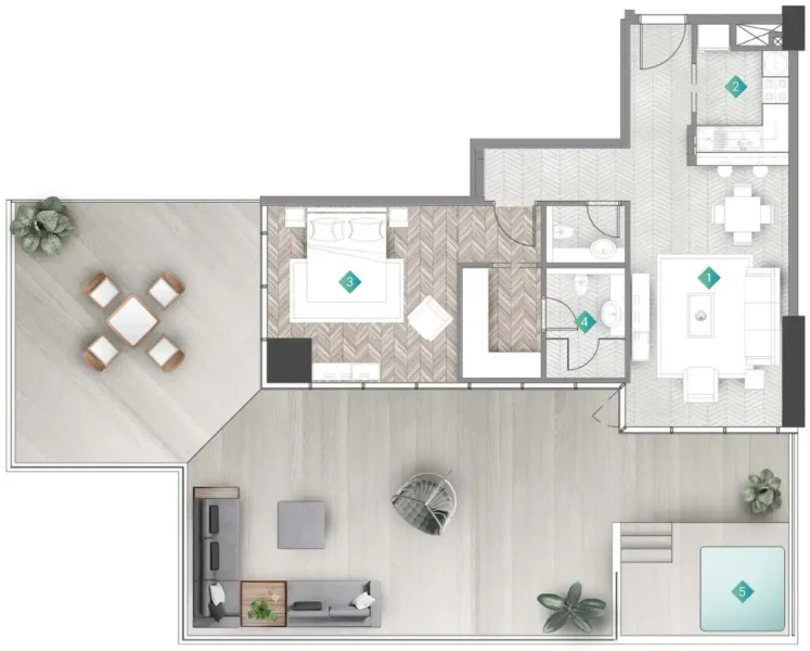 1.0 bedroom apartments - Moonstone Interiors by Missoni