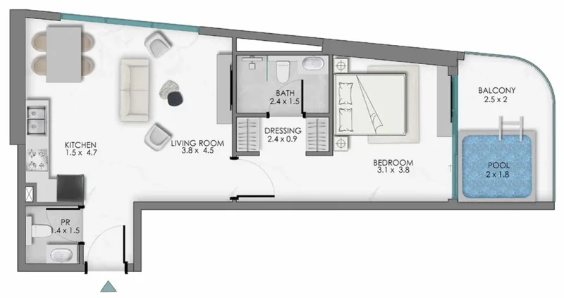 1.0 bedroom apartments - Samana Sky Views