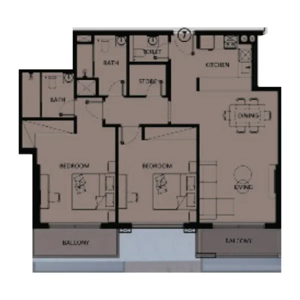 2.0 bedrooms apartments - Lilium Tower