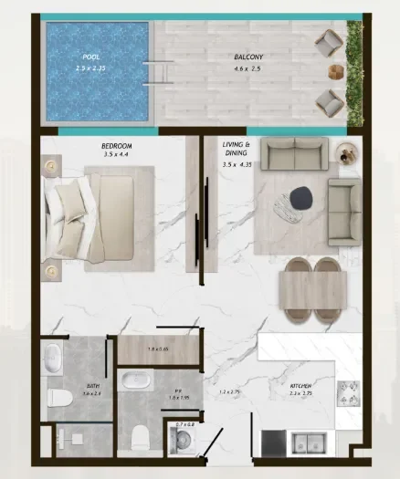 1.0 bedroom apartments - Samana Parkville