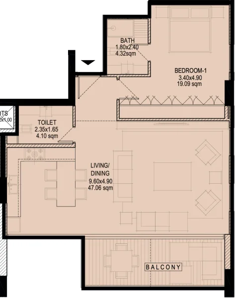 1.0 bedroom apartments - Glam Residence