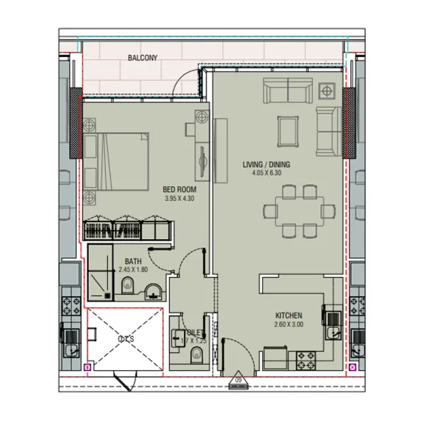 1.0 bedroom apartments - Al Waleed W.S 1