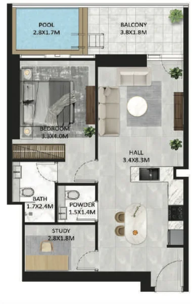 1.5 bedrooms apartments - SquareX Residence