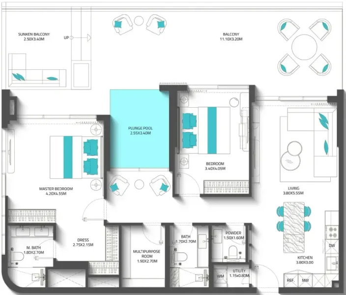 2.0 bedrooms apartments - Reef 997