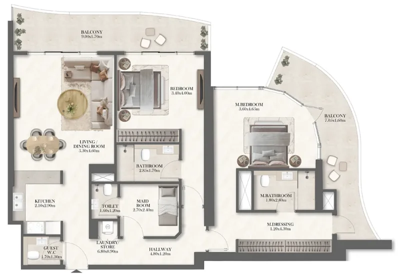 2.0 bedrooms apartments - Radisson Residences