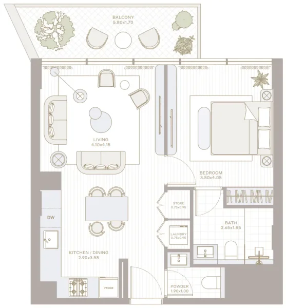 1.0 bedroom apartments - Park Five