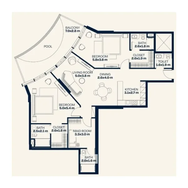 2.0 bedrooms apartments - Trussardi Residences Phase Two