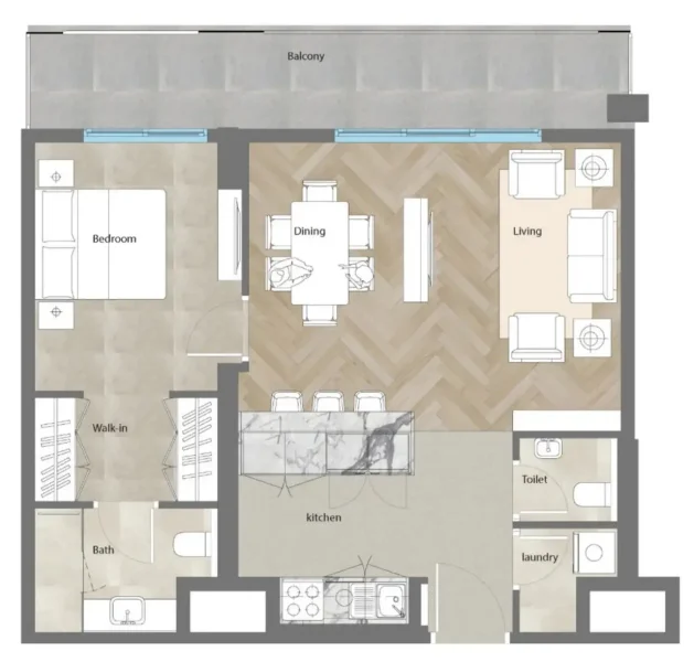 1.0 bedroom apartments - Al Mahra Residence