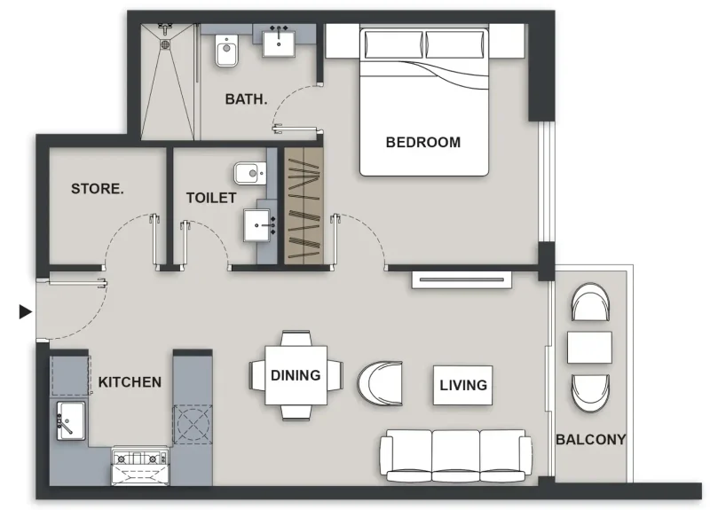 1.0 bedroom apartments - Maison Elysee III