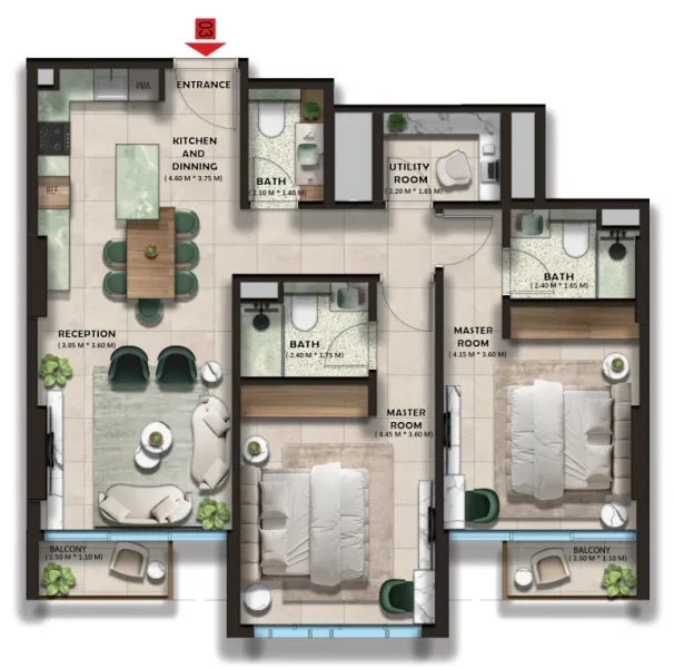 2.0 bedrooms apartments - The Spark By Esnaad