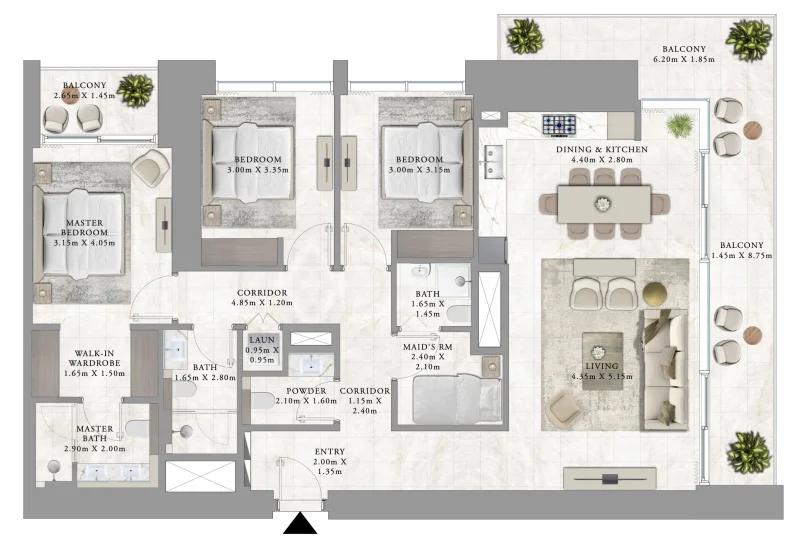 3.0 bedrooms apartments - Palace Residences Creek Blue