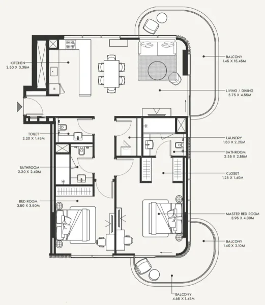 2.0 bedrooms apartments - Azizi Amir