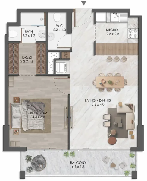 1.0 bedroom apartments - Almaara Residences