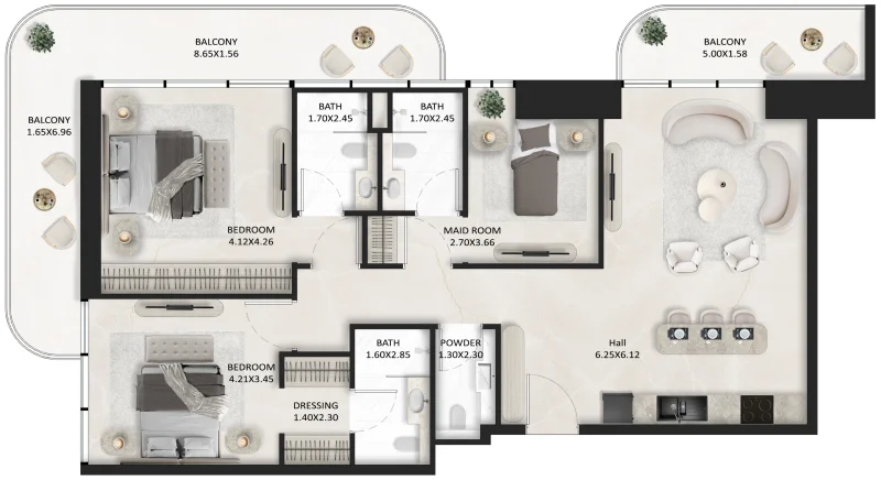 2.5 bedrooms apartments - SquareX One