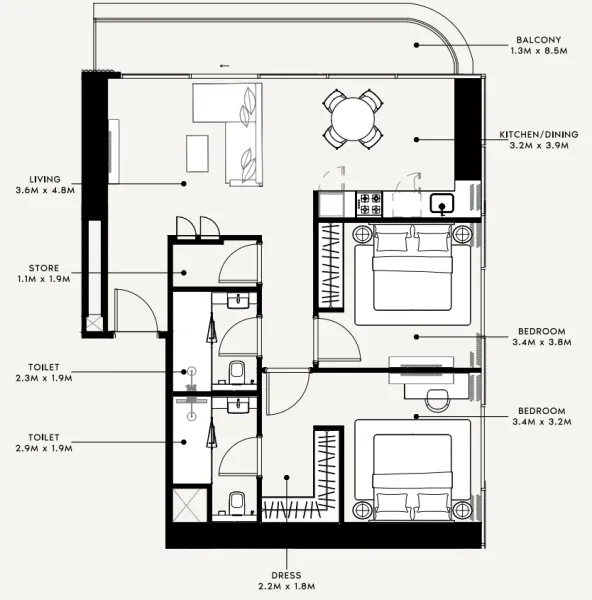 2.0 bedrooms apartments - Azizi Milan
