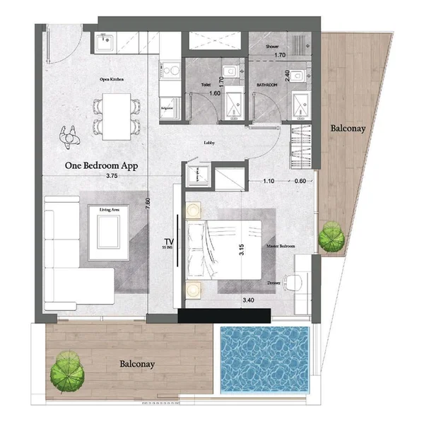 1 bedroom + pool Apartments -  Saray Prime Residence