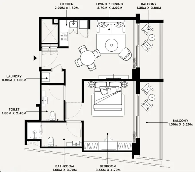 1.0 bedroom apartments - Azizi Arian