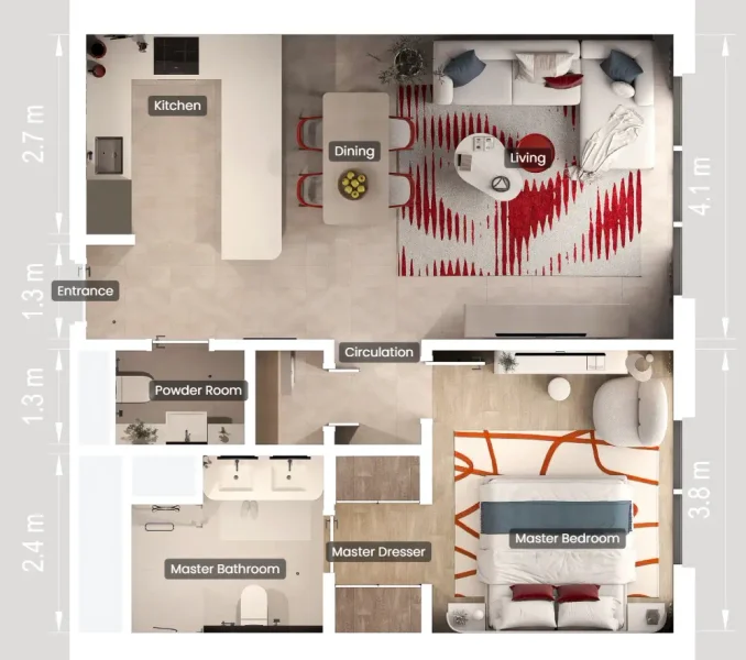 1.0 bedroom apartments - Rosso Bay Residences