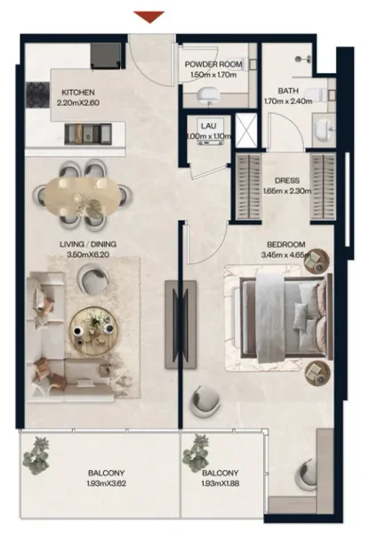 1.0 bedroom apartments - Norah Residence