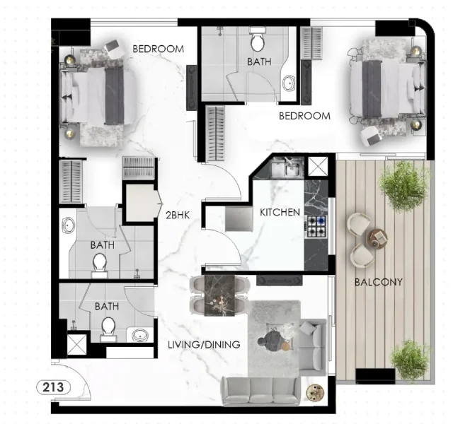 2.0 bedrooms apartments - The Eighty Three