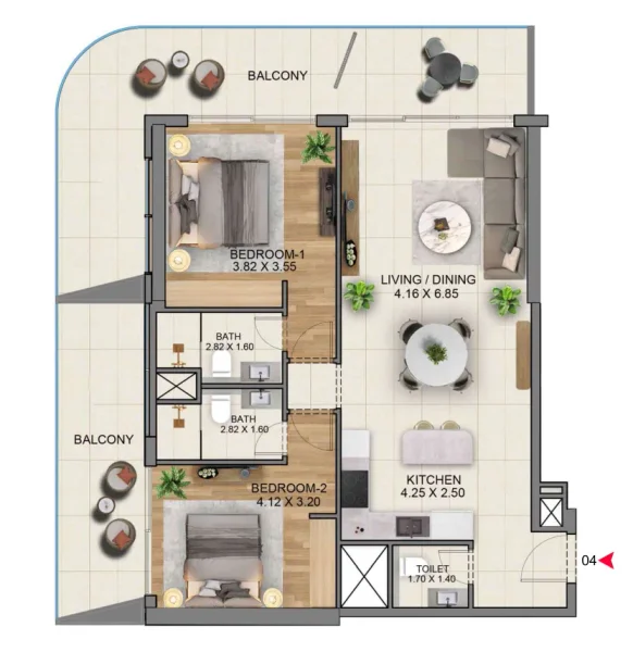 2.0 bedrooms apartments - Marriott Residences JLT